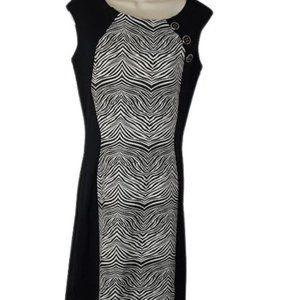 Simon Chang Womens Sheath Dress Black White Zebra Button Detail Sleeveless 8